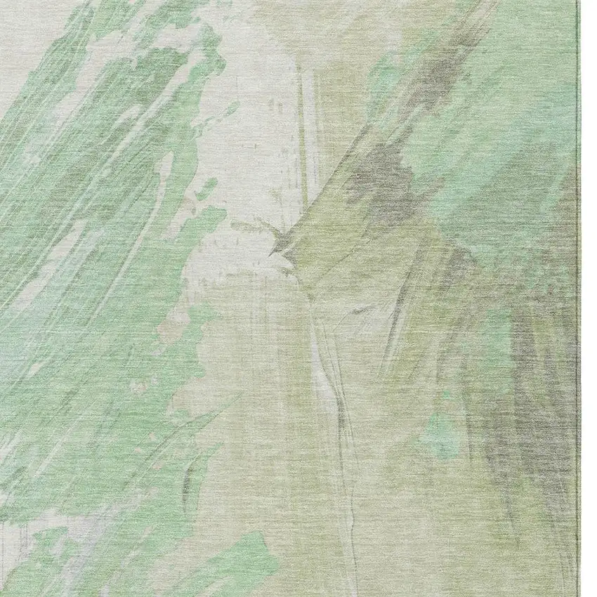 Artichoke Green Ivory And Gray Abstract Washable Indoor Outdoor Area Rug Photo 4