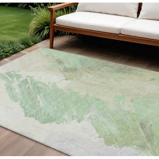 Artichoke Green Ivory And Gray Abstract Washable Indoor Outdoor Area Rug Photo 2