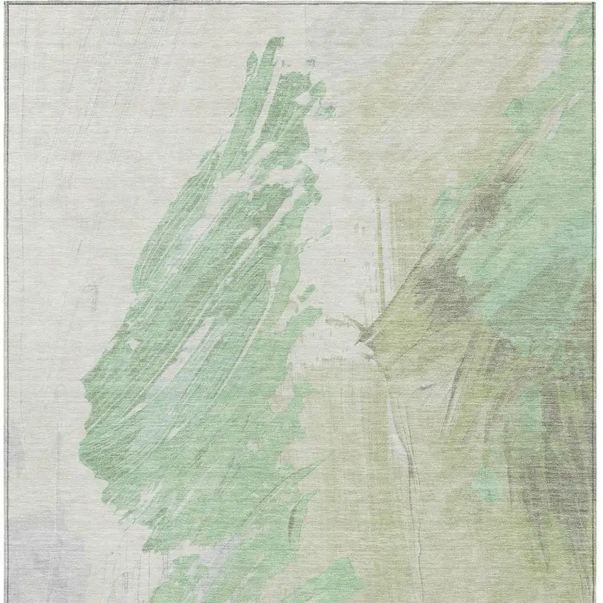 Artichoke Green Ivory And Gray Abstract Washable Indoor Outdoor Area Rug Photo 4