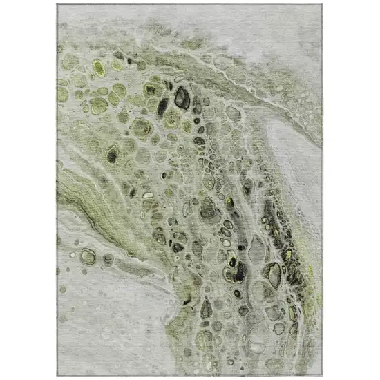 Artichoke Green Ivory And Gray Abstract Washable Indoor Outdoor Area Rug Photo 1