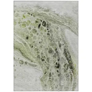 Photo of Artichoke Green Ivory And Gray Abstract Washable Indoor Outdoor Area Rug