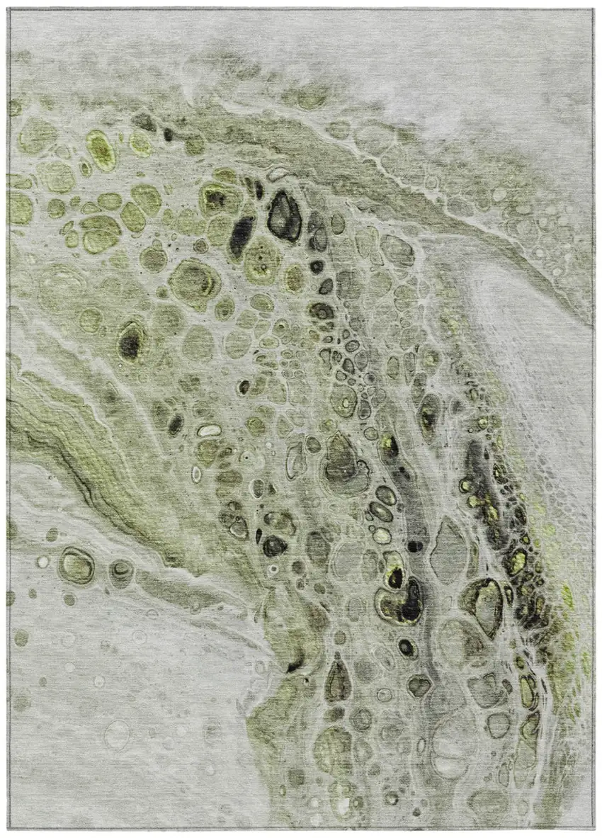 Artichoke Green Ivory And Gray Abstract Washable Indoor Outdoor Area Rug Photo 1