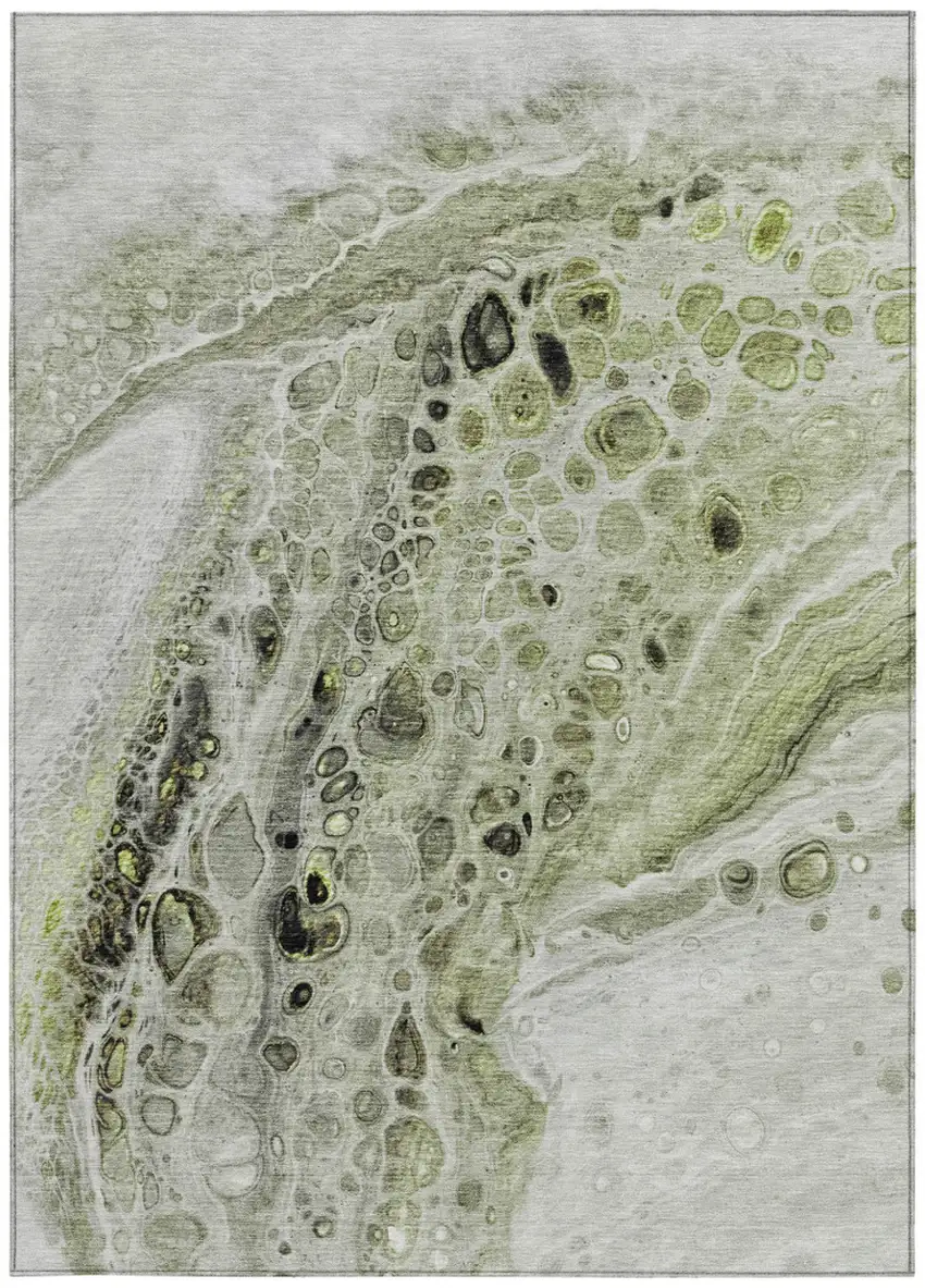 Artichoke Green Ivory And Gray Abstract Washable Indoor Outdoor Area Rug Photo 4