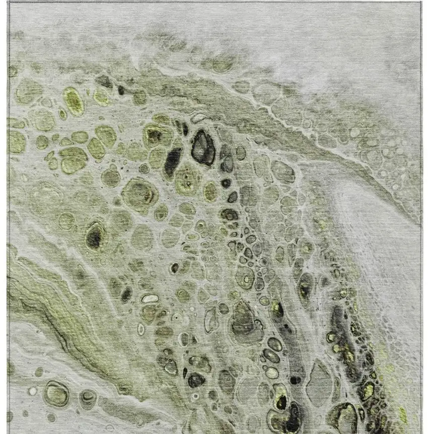 Artichoke Green Ivory And Gray Abstract Washable Indoor Outdoor Area Rug Photo 3