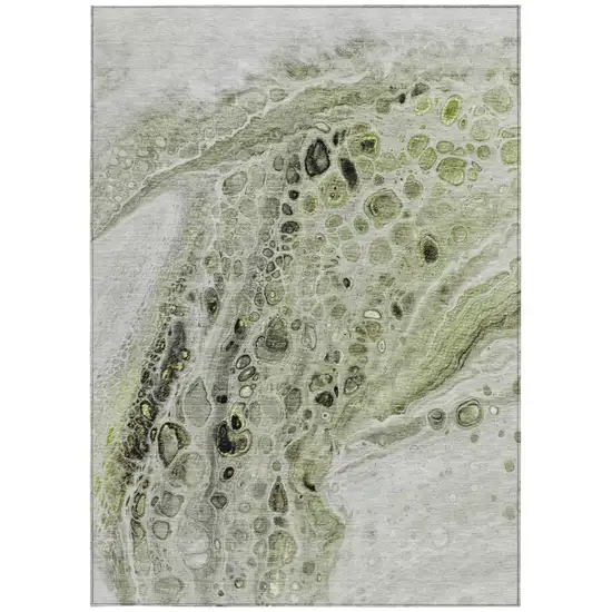 Artichoke Green Ivory And Gray Abstract Washable Indoor Outdoor Area Rug Photo 3