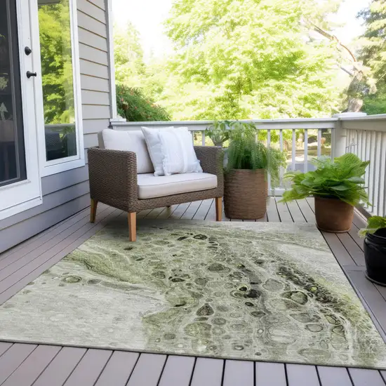 Artichoke Green Ivory And Gray Abstract Washable Indoor Outdoor Area Rug Photo 8