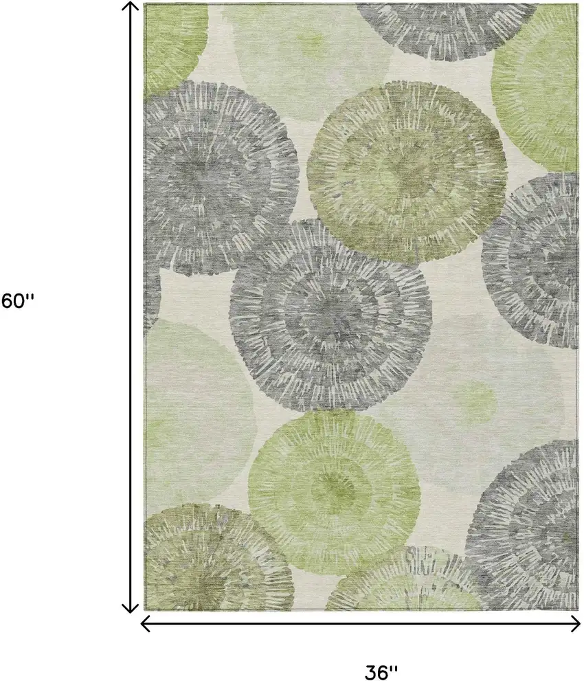Artichoke Green Ivory And Gray Abstract Washable Indoor Outdoor Area Rug Photo 3