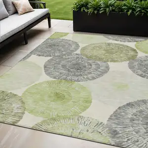 Photo of Artichoke Green Ivory And Gray Abstract Washable Indoor Outdoor Area Rug