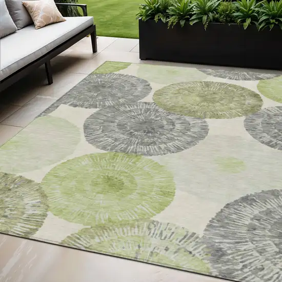 Artichoke Green Ivory And Gray Abstract Washable Indoor Outdoor Area Rug Photo 1