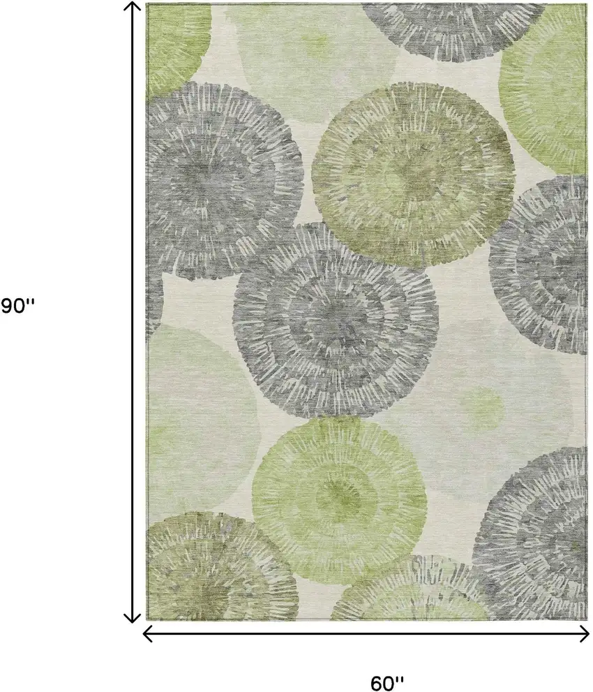 Artichoke Green Ivory And Gray Abstract Washable Indoor Outdoor Area Rug Photo 3