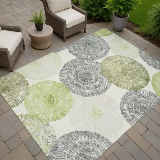 Artichoke Green Ivory And Gray Abstract Washable Indoor Outdoor Area Rug Photo 9