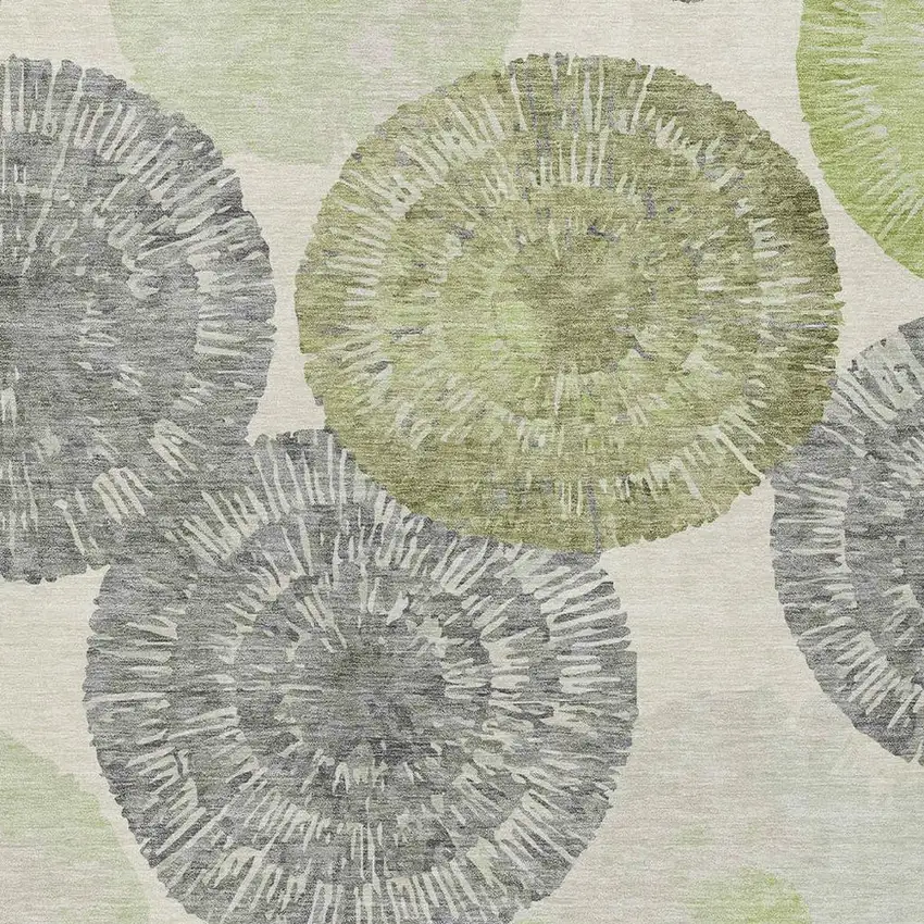 Artichoke Green Ivory And Gray Abstract Washable Indoor Outdoor Area Rug Photo 5