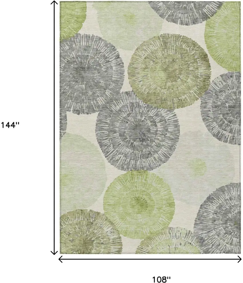 Artichoke Green Ivory And Gray Abstract Washable Indoor Outdoor Area Rug Photo 3