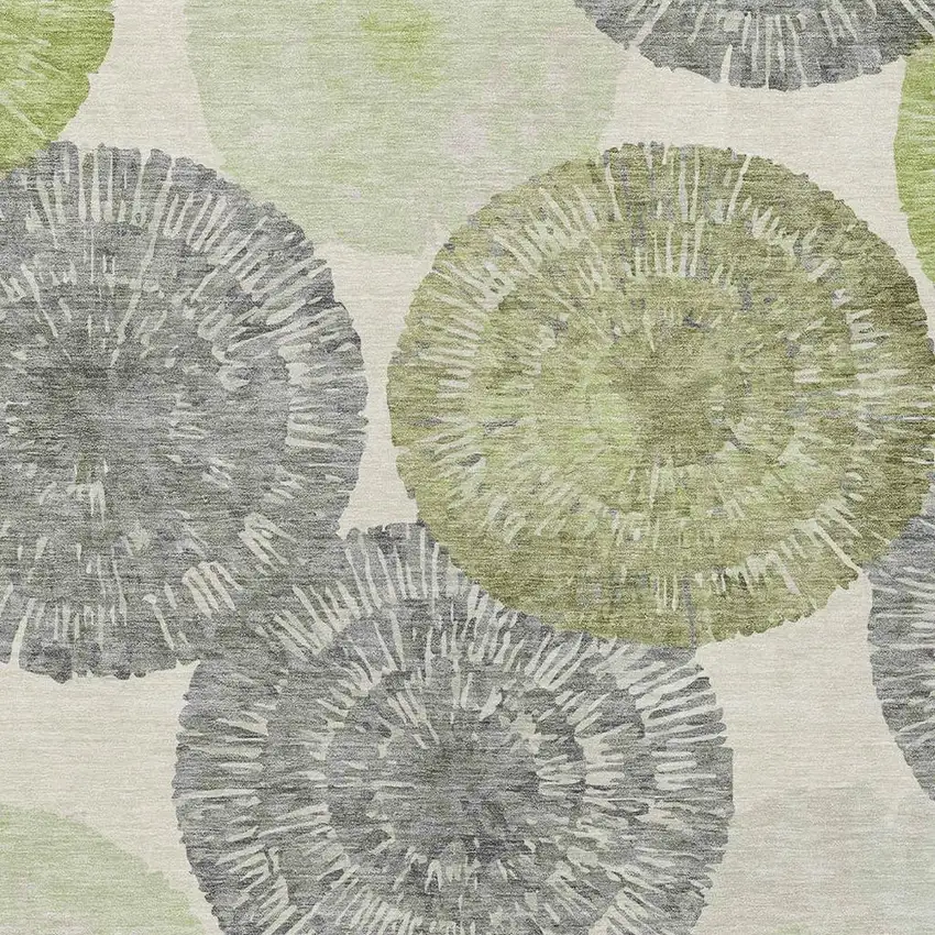 Artichoke Green Ivory And Gray Abstract Washable Indoor Outdoor Area Rug Photo 5