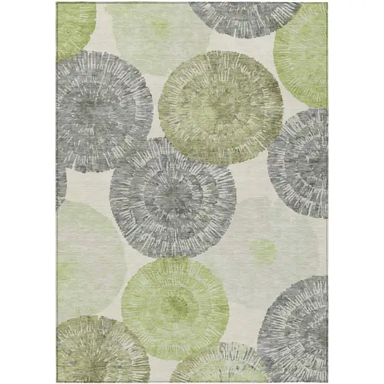 Artichoke Green Ivory And Gray Abstract Washable Indoor Outdoor Area Rug Photo 2