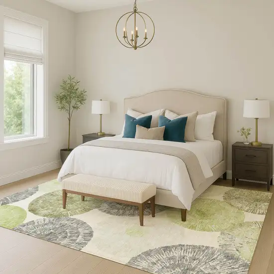 Artichoke Green Ivory And Gray Abstract Washable Indoor Outdoor Area Rug Photo 9