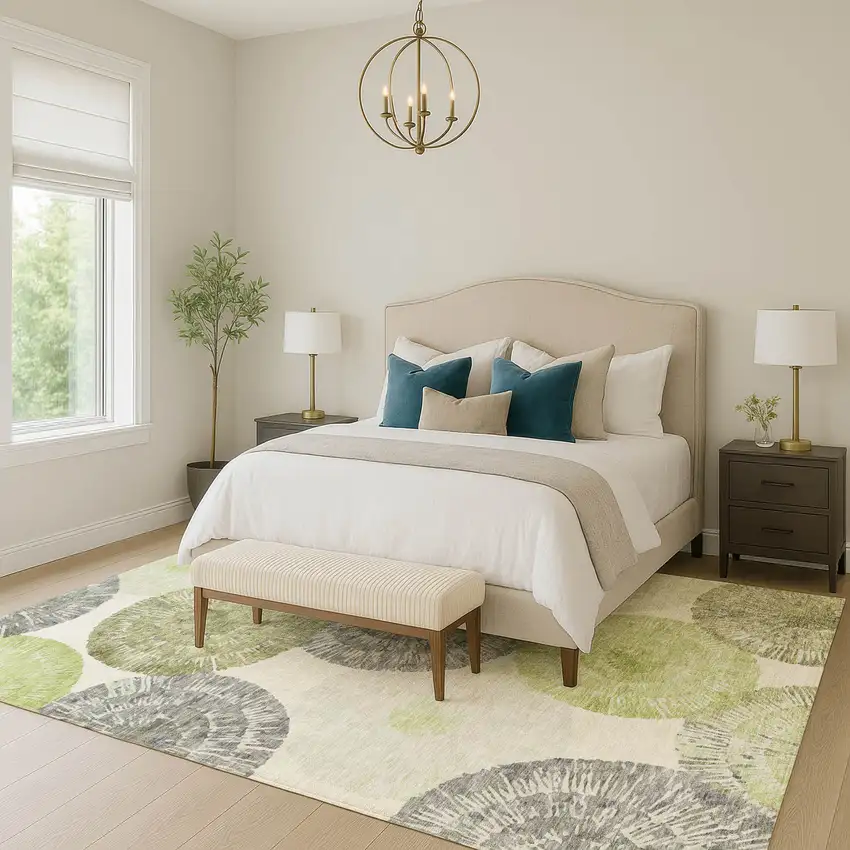 Artichoke Green Ivory And Gray Abstract Washable Indoor Outdoor Area Rug Photo 9