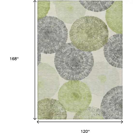Artichoke Green Ivory And Gray Abstract Washable Indoor Outdoor Area Rug Photo 3