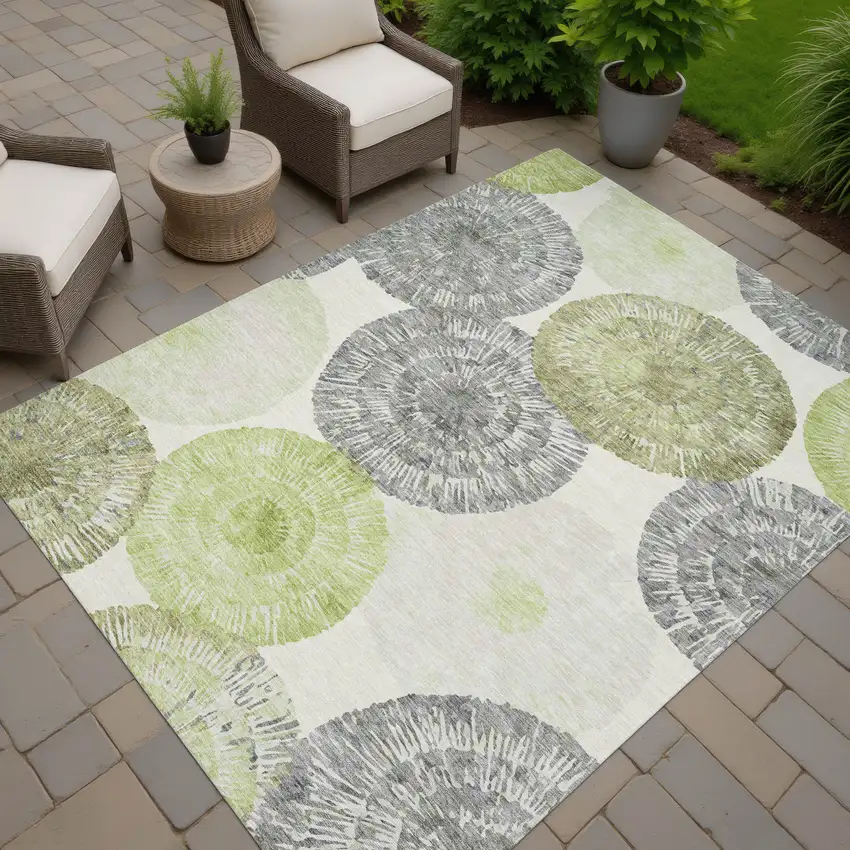 Artichoke Green Ivory And Gray Abstract Washable Indoor Outdoor Area Rug Photo 9