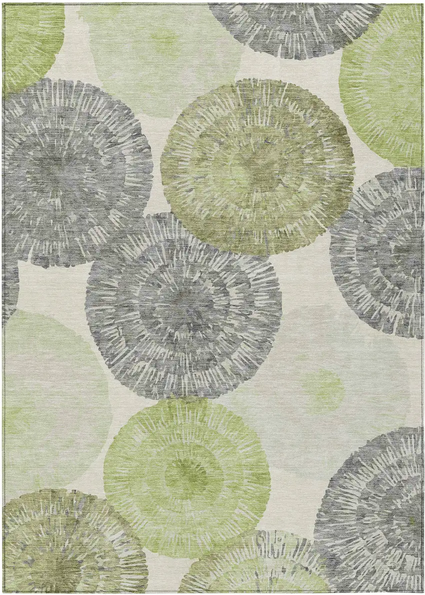Artichoke Green Ivory And Gray Abstract Washable Indoor Outdoor Area Rug Photo 2
