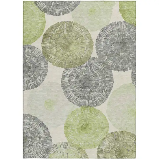 Artichoke Green Ivory And Gray Abstract Washable Indoor Outdoor Area Rug Photo 5