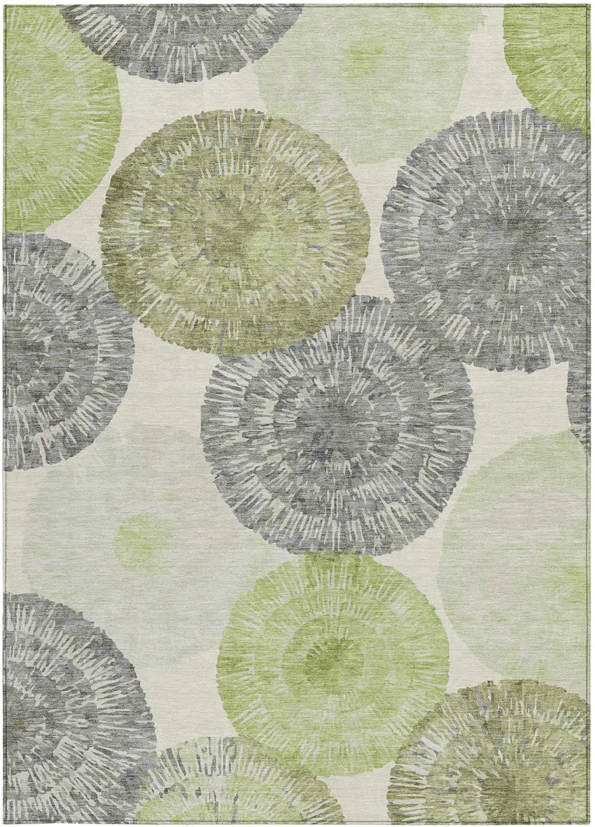 Artichoke Green Ivory And Gray Abstract Washable Indoor Outdoor Area Rug Photo 5
