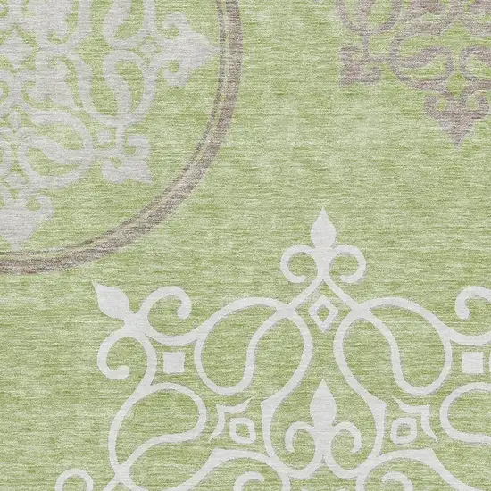 Artichoke Green Ivory And Gray Floral Medallion Washable Area Rug With UV Protection Photo 3
