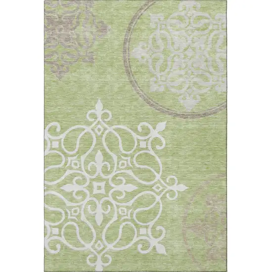 Artichoke Green Ivory And Gray Floral Medallion Washable Area Rug With UV Protection Photo 4