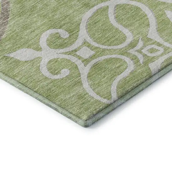 Artichoke Green Ivory And Gray Floral Medallion Washable Area Rug With UV Protection Photo 8