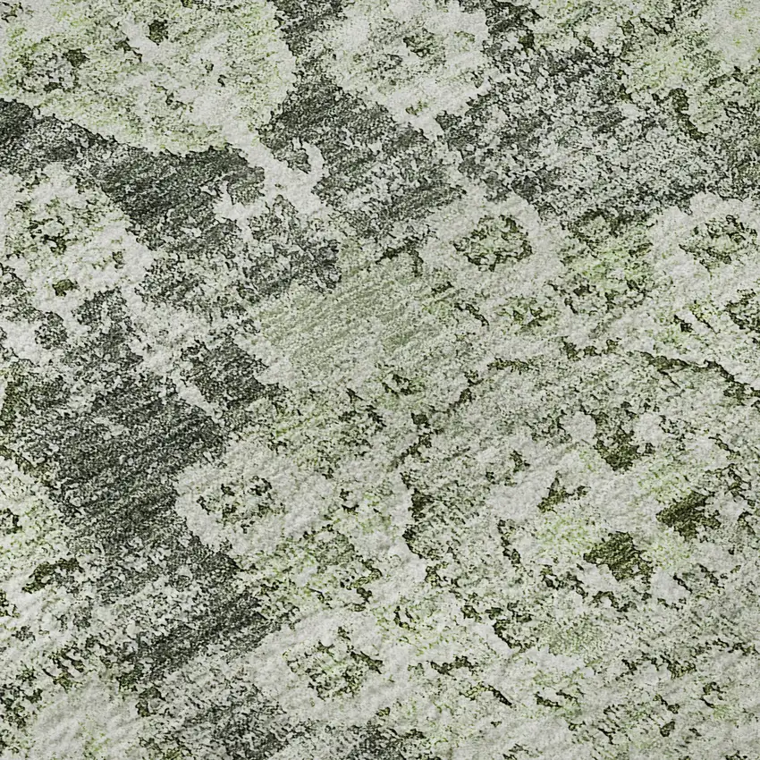 Artichoke Green Ivory And Gray Floral Washable Area Rug With UV Protection Photo 9