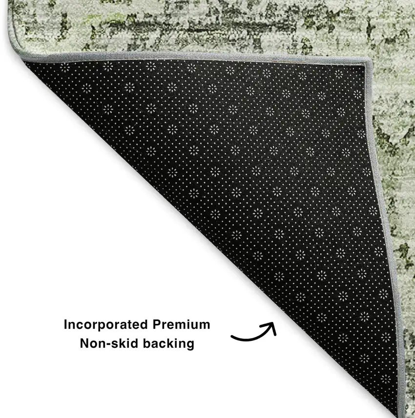 Artichoke Green Ivory And Gray Floral Washable Area Rug With UV Protection Photo 6