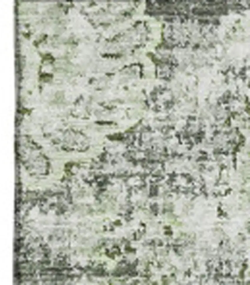 Artichoke Green Ivory And Gray Floral Washable Area Rug With UV Protection Photo 3