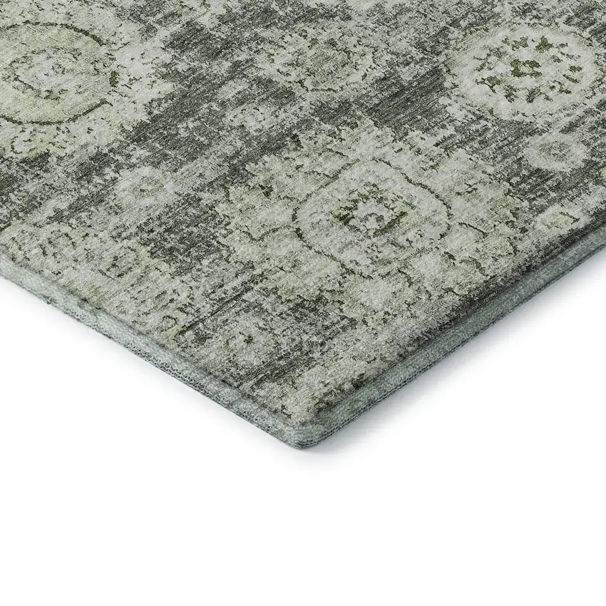 Artichoke Green Ivory And Gray Floral Washable Area Rug With UV Protection Photo 8
