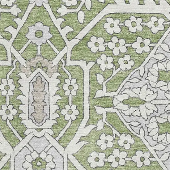 Artichoke Green Ivory And Gray Floral Washable Area Rug With UV Protection Photo 4