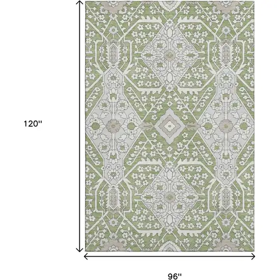 Artichoke Green Ivory And Gray Floral Washable Area Rug With UV Protection Photo 3