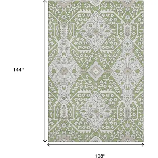 Artichoke Green Ivory And Gray Floral Washable Area Rug With UV Protection Photo 3