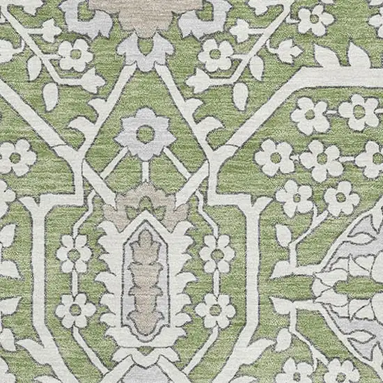 Artichoke Green Ivory And Gray Floral Washable Area Rug With UV Protection Photo 4