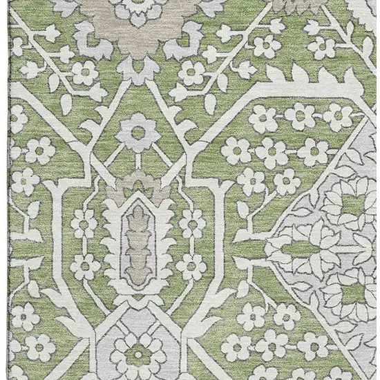 Artichoke Green Ivory And Gray Floral Washable Area Rug With UV Protection Photo 4
