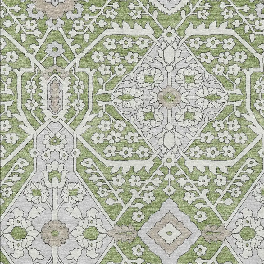 Artichoke Green Ivory And Gray Floral Washable Indoor Outdoor Area Rug Photo 6