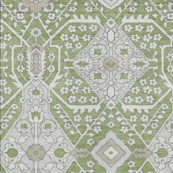 Artichoke Green Ivory And Gray Floral Washable Indoor Outdoor Area Rug Photo 6