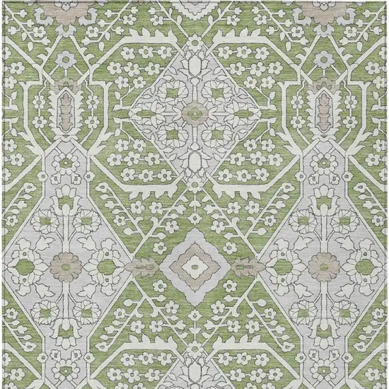 Artichoke Green Ivory And Gray Floral Washable Indoor Outdoor Area Rug Photo 8