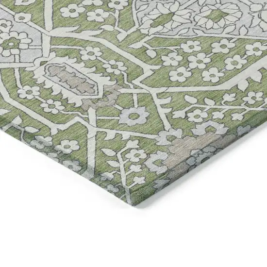 Artichoke Green Ivory And Gray Floral Washable Indoor Outdoor Area Rug Photo 5