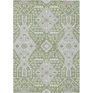 Photo of Artichoke Green Ivory And Gray Floral Washable Indoor Outdoor Area Rug
