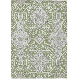 Photo of Artichoke Green Ivory And Gray Floral Washable Indoor Outdoor Area Rug