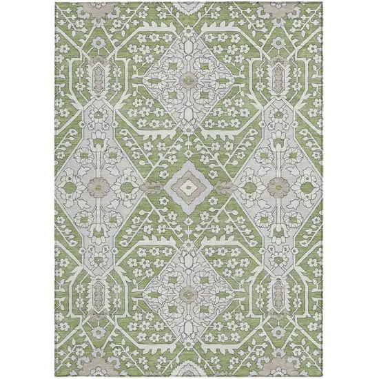 Artichoke Green Ivory And Gray Floral Washable Indoor Outdoor Area Rug Photo 7