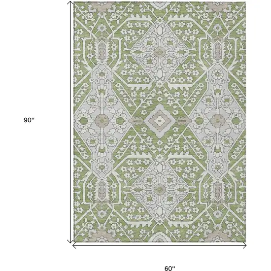 Artichoke Green Ivory And Gray Floral Washable Indoor Outdoor Area Rug Photo 3