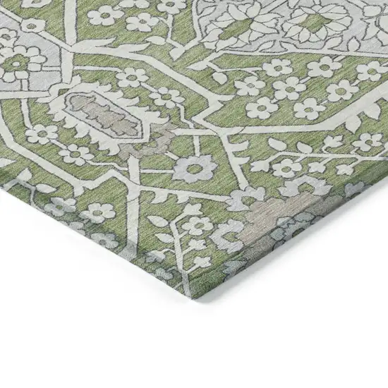 Artichoke Green Ivory And Gray Floral Washable Indoor Outdoor Area Rug Photo 5