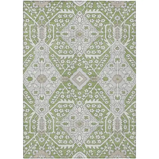 Artichoke Green Ivory And Gray Floral Washable Indoor Outdoor Area Rug Photo 2