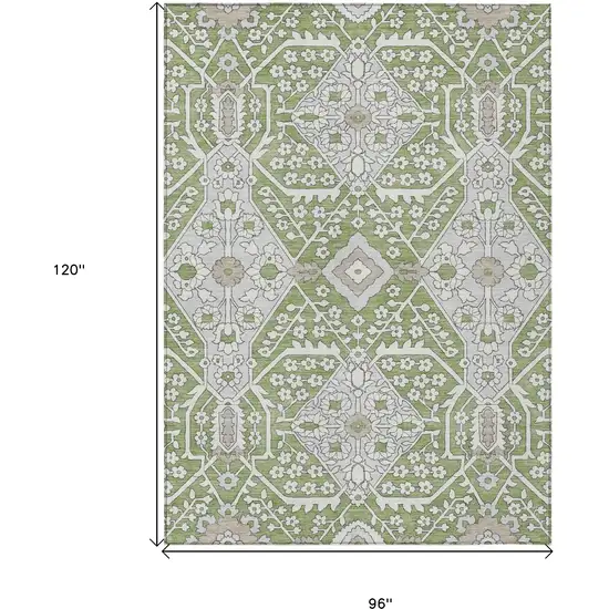 Artichoke Green Ivory And Gray Floral Washable Indoor Outdoor Area Rug Photo 3