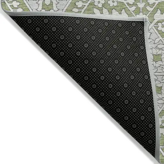 Artichoke Green Ivory And Gray Floral Washable Indoor Outdoor Area Rug Photo 4